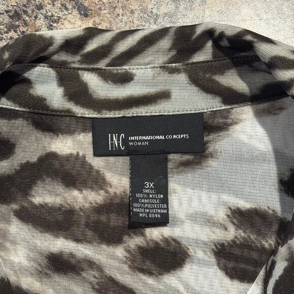NWT INC Top Sheer Animal Y2K Coquette Grunge Cottage Academia Safari Button 3X - Picture 3 of 7